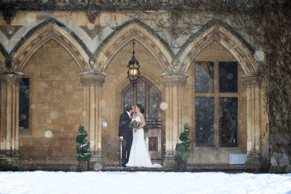 Couple and venue as backdrop