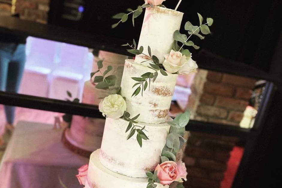 Five-tier semi naked wedding cake