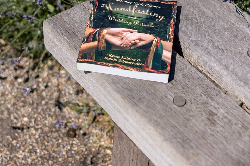 Ceremony book on wooden garden bench