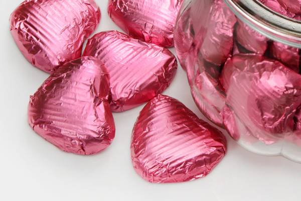 Foil wrapped chocolate hearts
