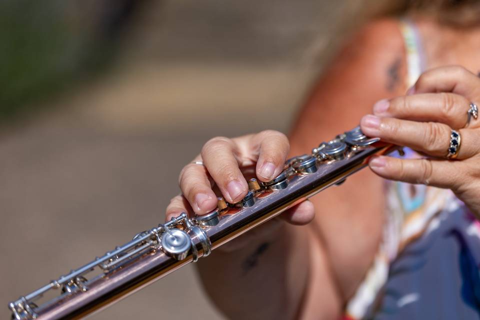 Hands of a flautist playing
