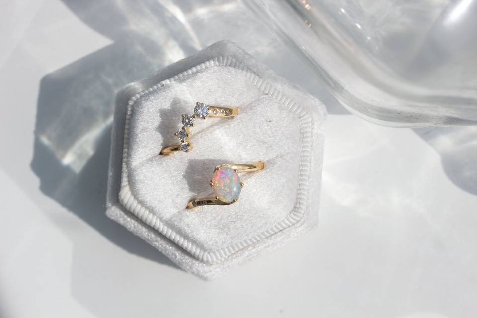 Opal and diamond bridal set