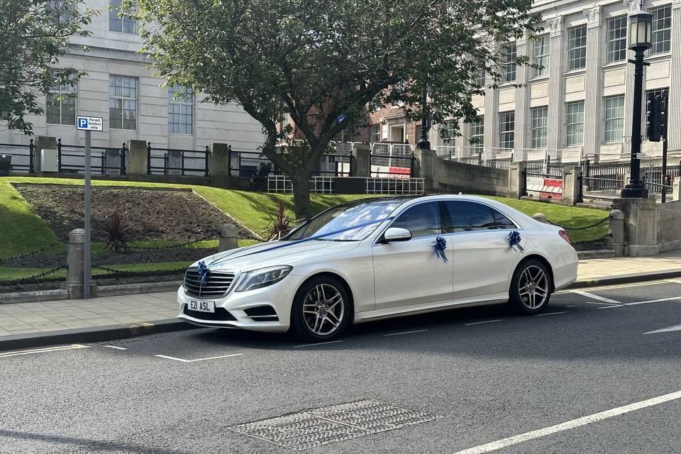 White Mercedes S Class LWB