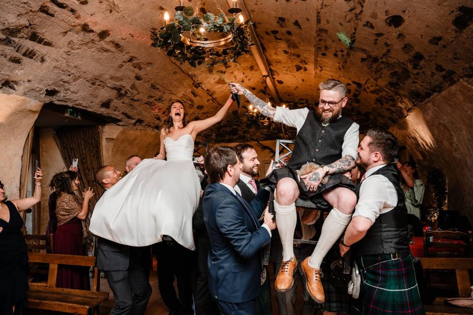 Bride and groom dancing