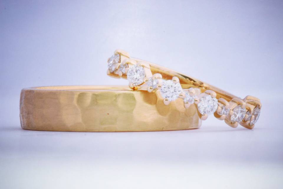 Hammered and diamond rings