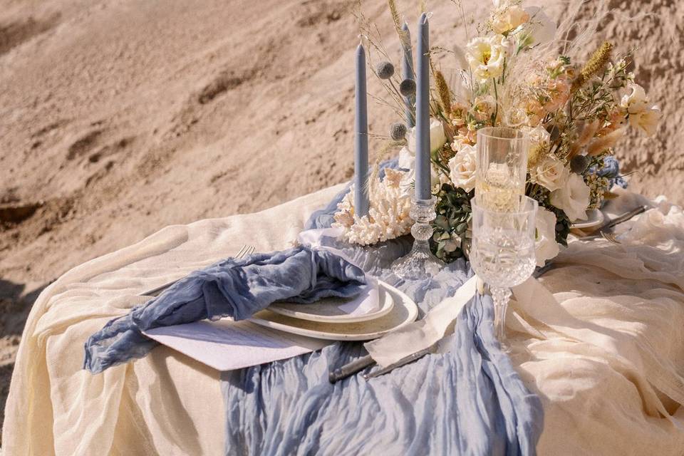 Beach wedding tablescape