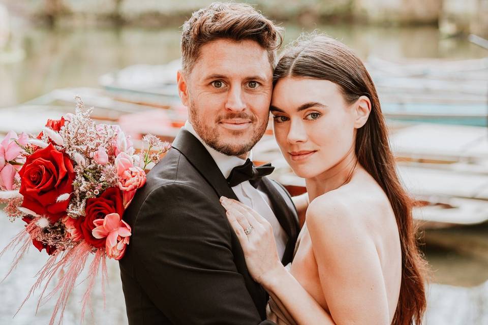 Couple with bouquet