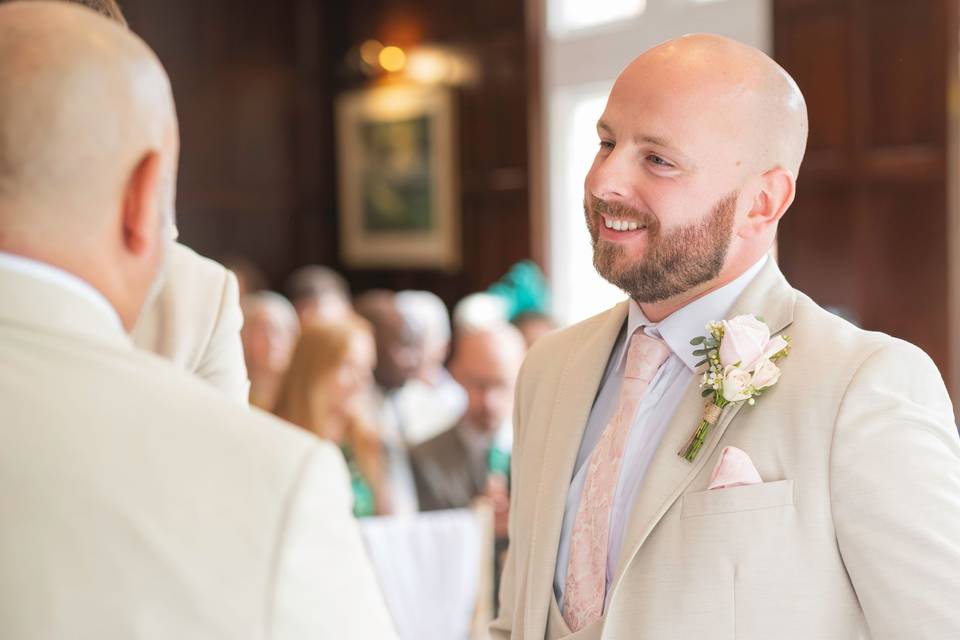 Pink and white groom