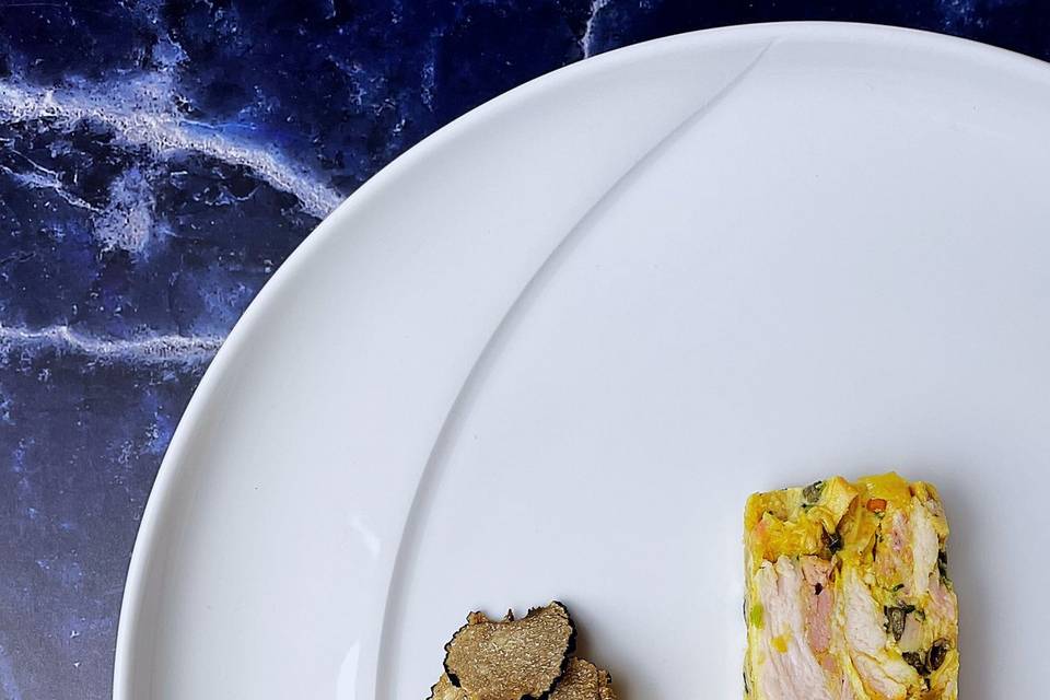 Curried confit chicken terrine