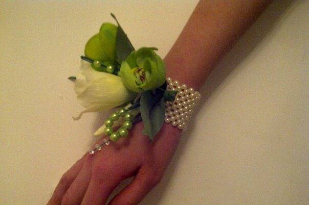 Wrist Corsage on a Pearl Wristlet