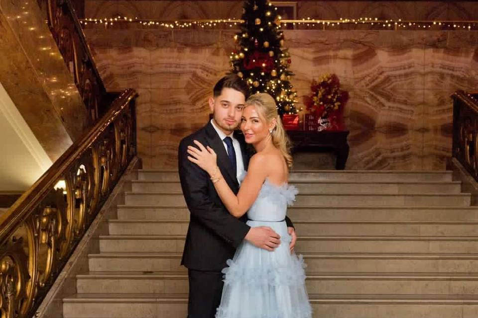 Happy couple on stairs