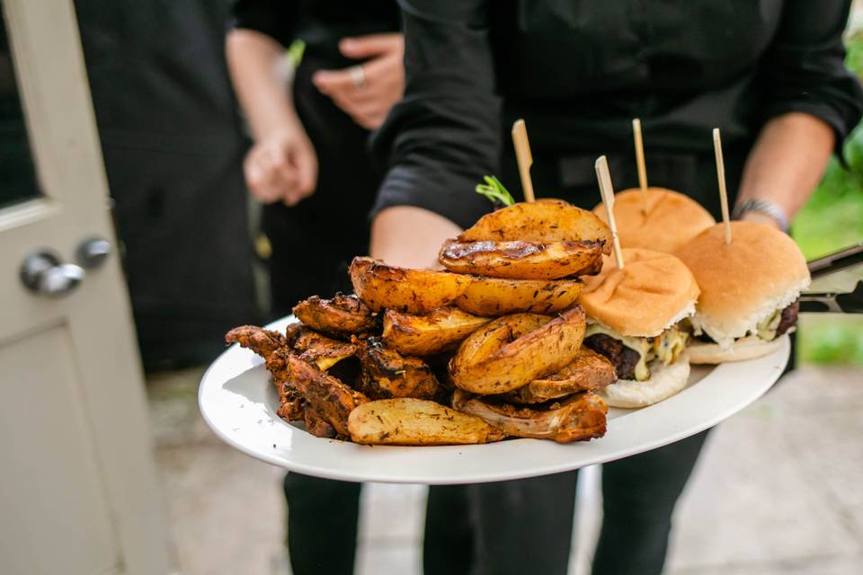 Burgers, Ribs and Potato Wedge