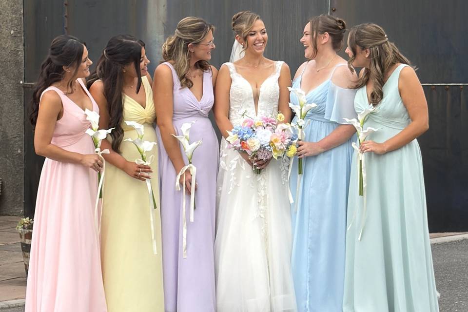 Girls in front of silo