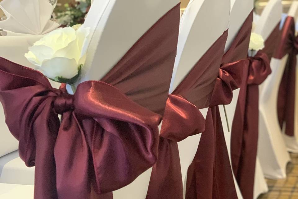 Burgundy satin sashes