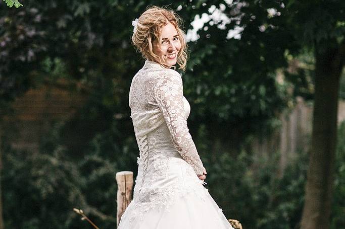 Bride showing off her dress