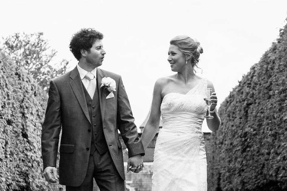 Bride and groom walking