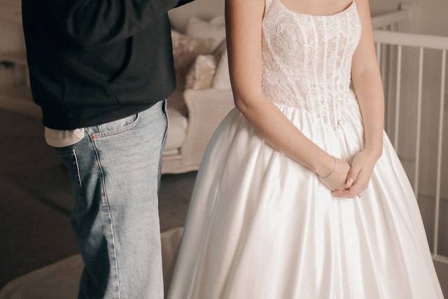 Nathan styling a bride's hair