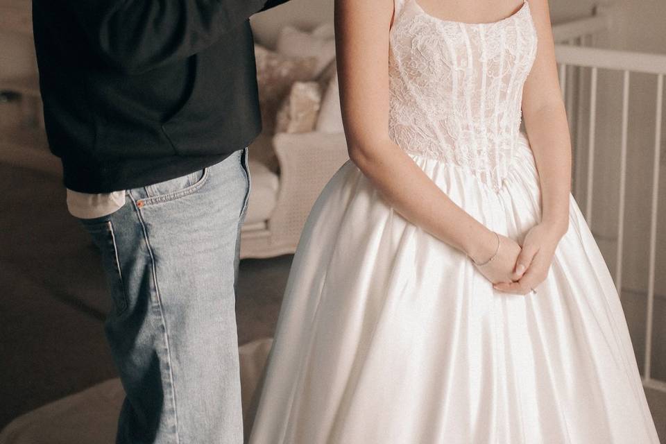 Nathan styling a bride's hair