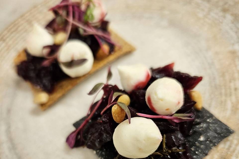 Beetroot, cream cheese canapés