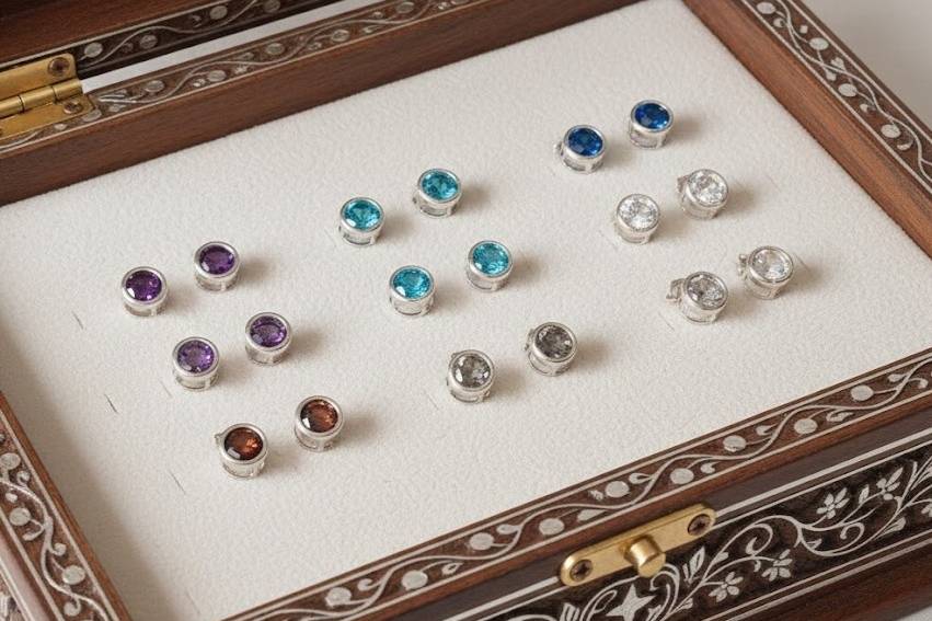 Silver Stud Earrings & Gems