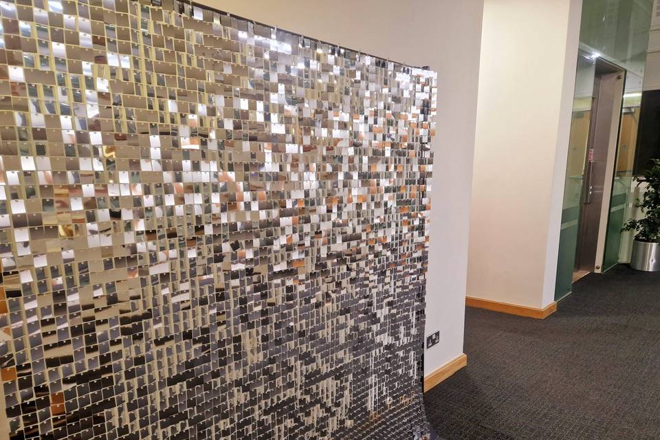 Silver sequin wall