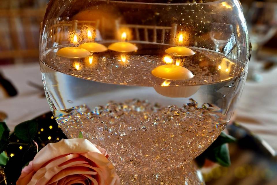 Floating candle in glass bowl