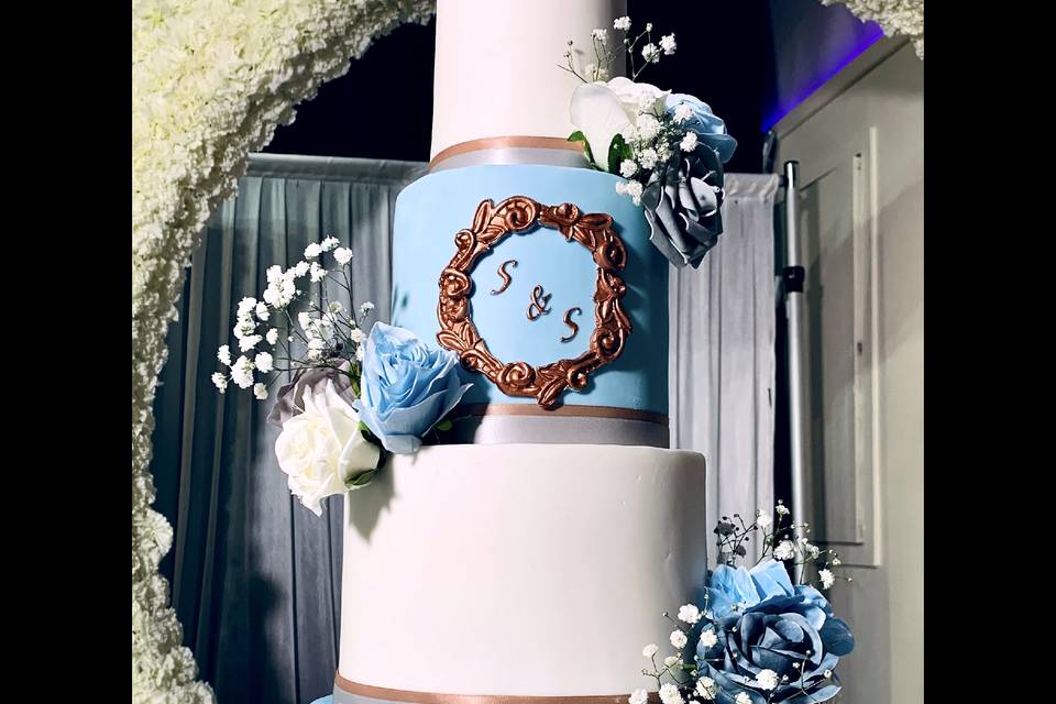 4 tier duck egg blue and white