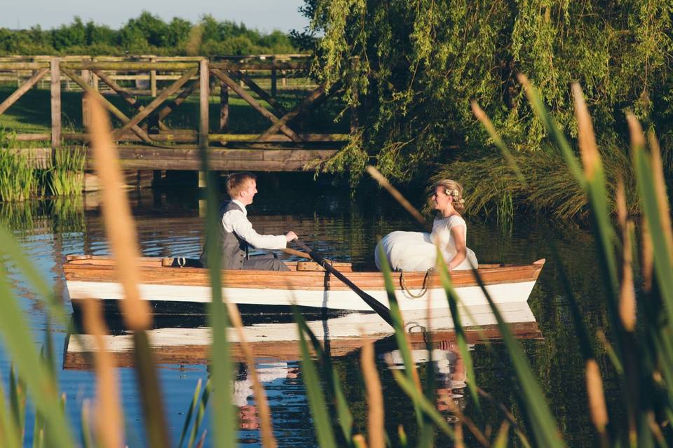 Newlyweds in a boat