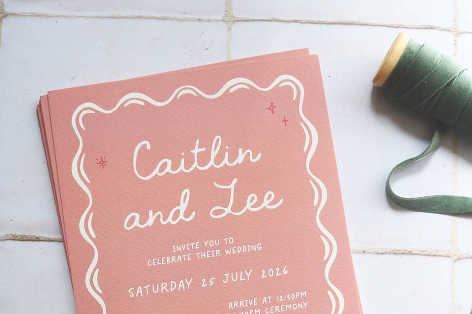 Whimsical pink wedding invite