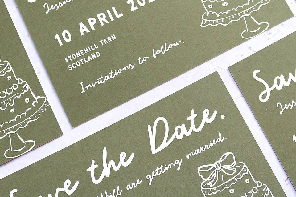 Green whimsical save the date