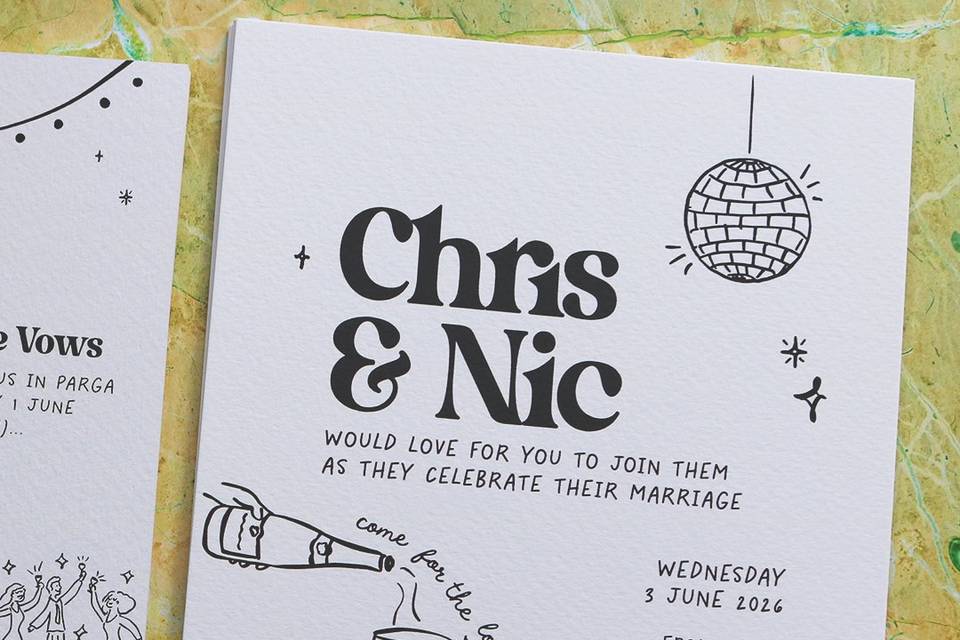 Monochrome wedding invite
