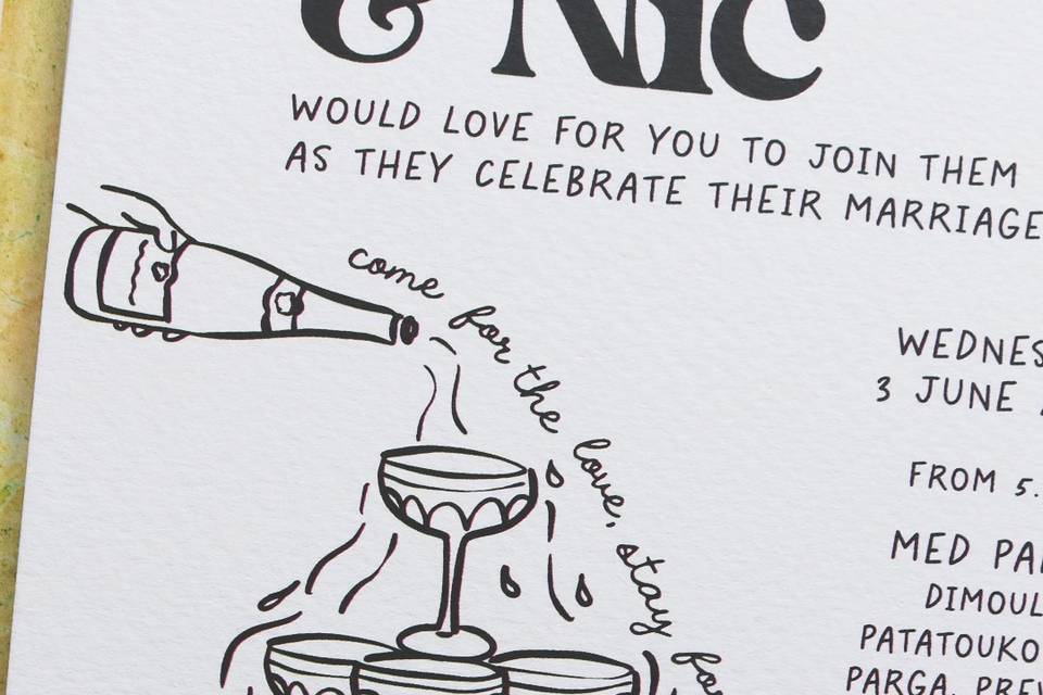 Champagne tower wedding invite