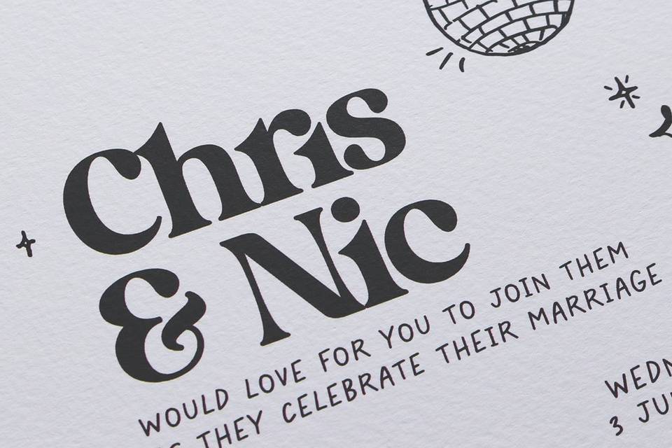 Disco ball wedding invite