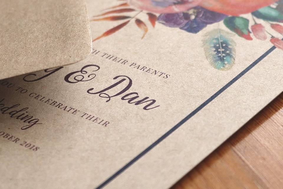 Kraft Feather Wedding Invitati