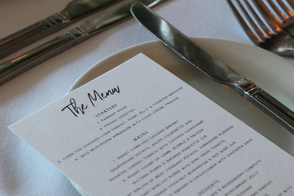 Monochrome Wedding Menu