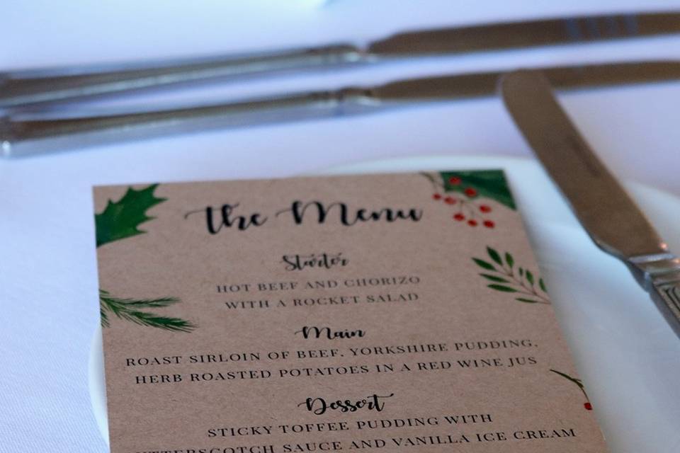 Christmas Themed Wedding Menu