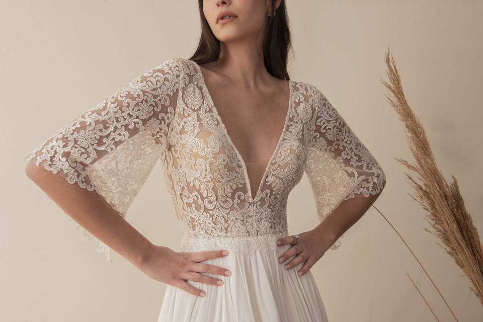 Plunge Neck Boho Wedding Dress