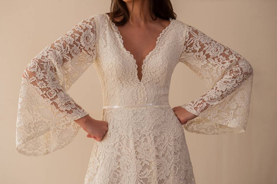Bell Sleeve Lace Wedding Dress
