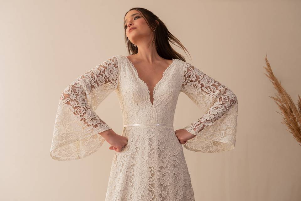 Boho Bell Sleeve Wedding Gown