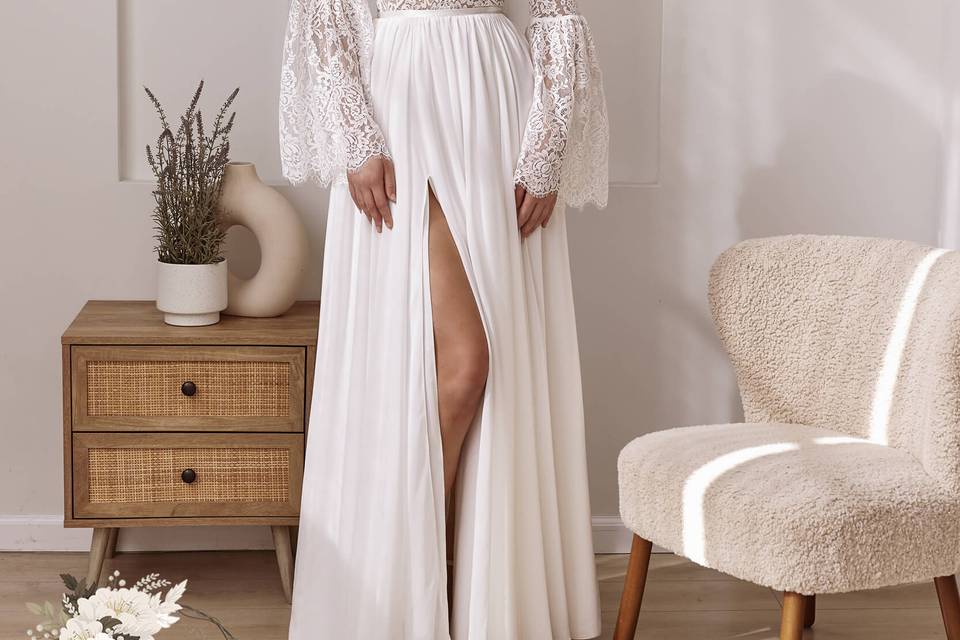 High Slit Lace Wedding Dress