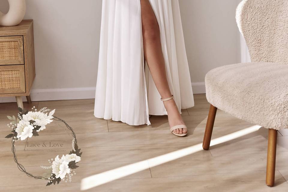Long Sleeve Slit Wedding Gown
