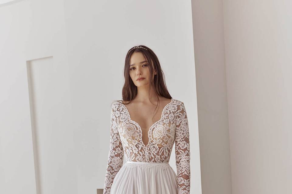 High Slit Long Sleeve Gown