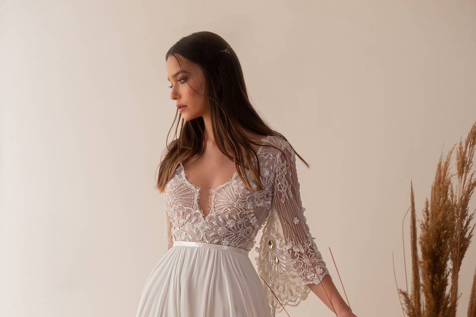 High Slit Boho Wedding Dress