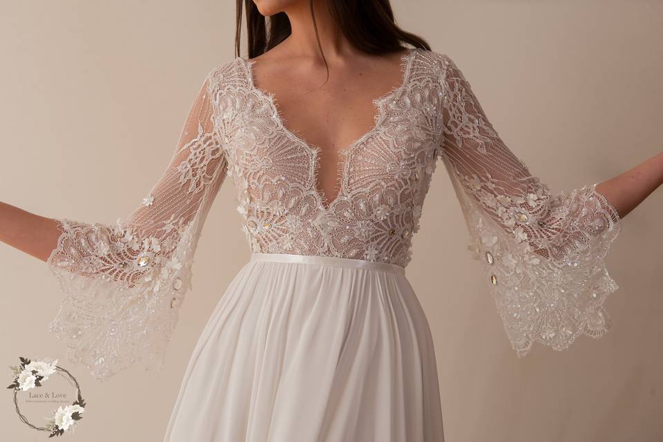 Bell Sleeve Lace Wedding Dress