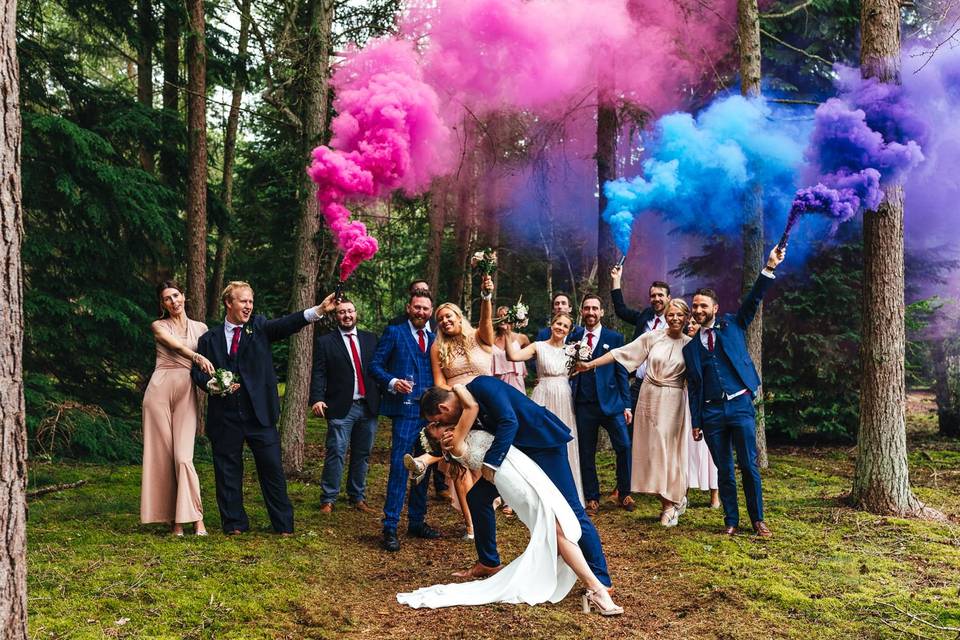 Blue and pink smoke