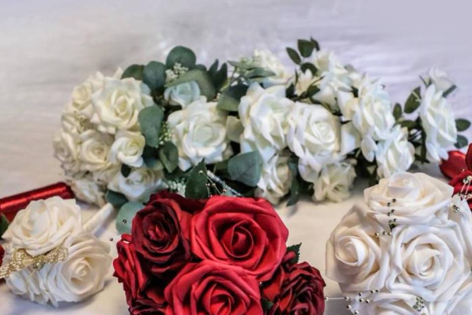 Wine red and Ivory rose