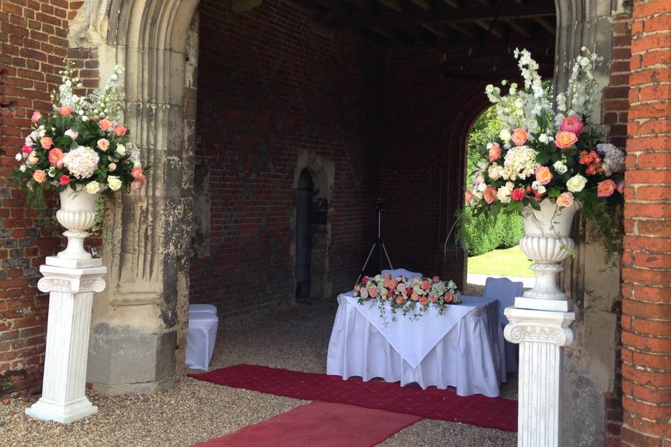 Pedestal and urn flowers