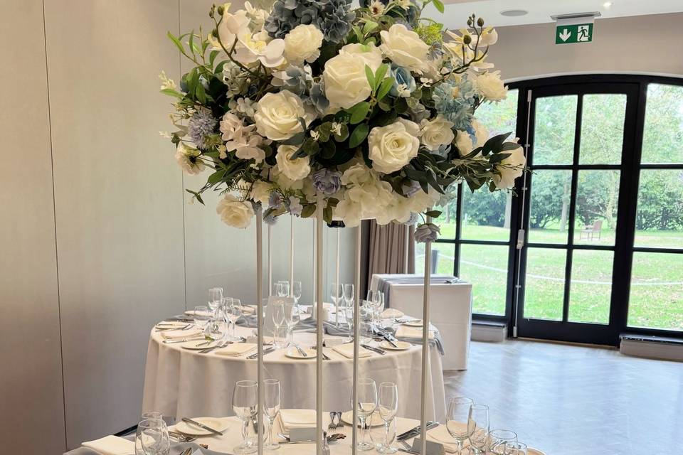 Dusty blue tall centrepiece