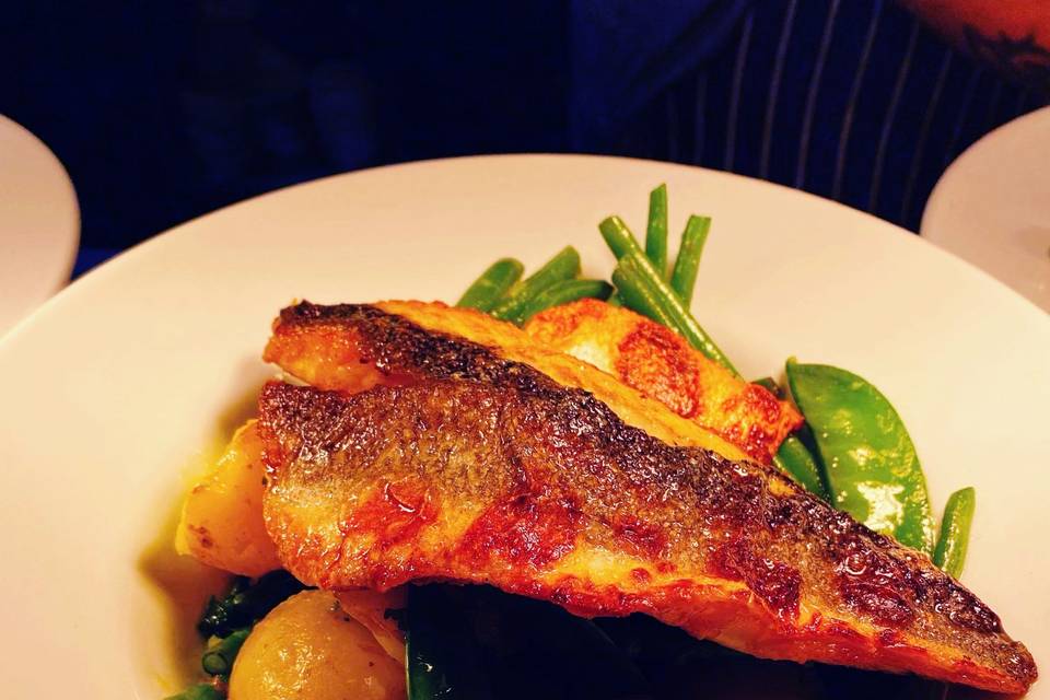 Sea bass with new potatoes