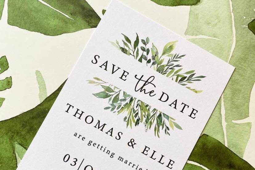 Greenery save-the-date card